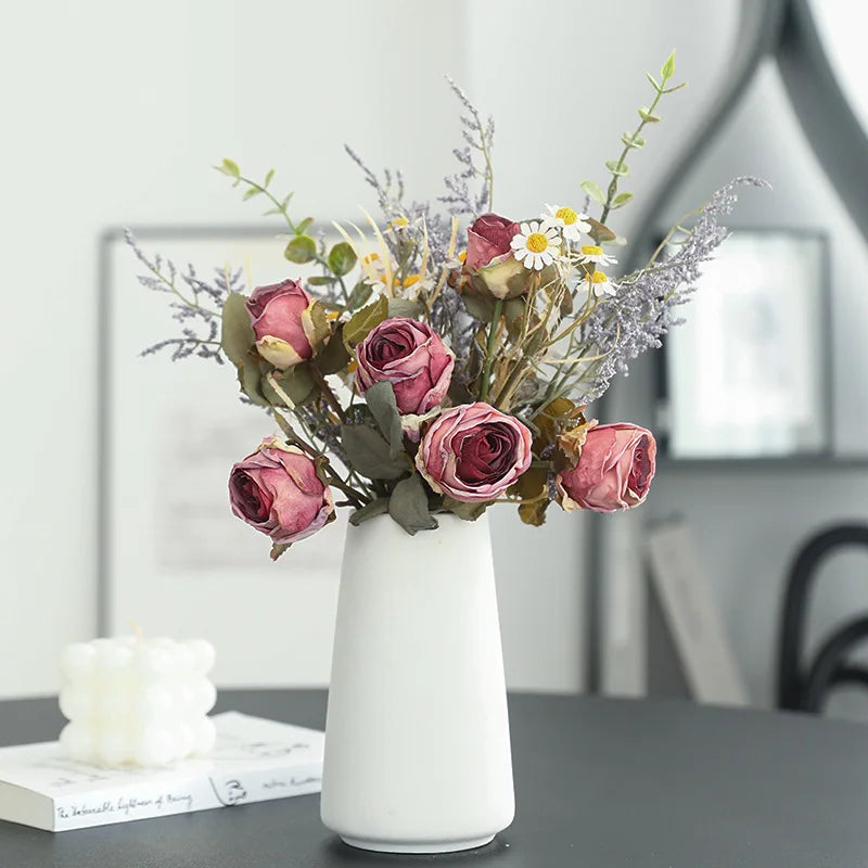 Rosa de Seda Borde Quemado Vintage — 7 Colores, 36cm, Novia y Hogar