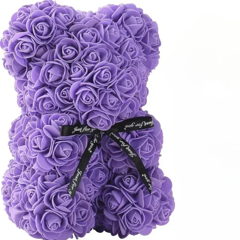 Eternal Rose Teddy Bear with Artificial Flower Birthday Anniversary Gift Decor Miniature Keepsake for Girlfriend Valentine Day