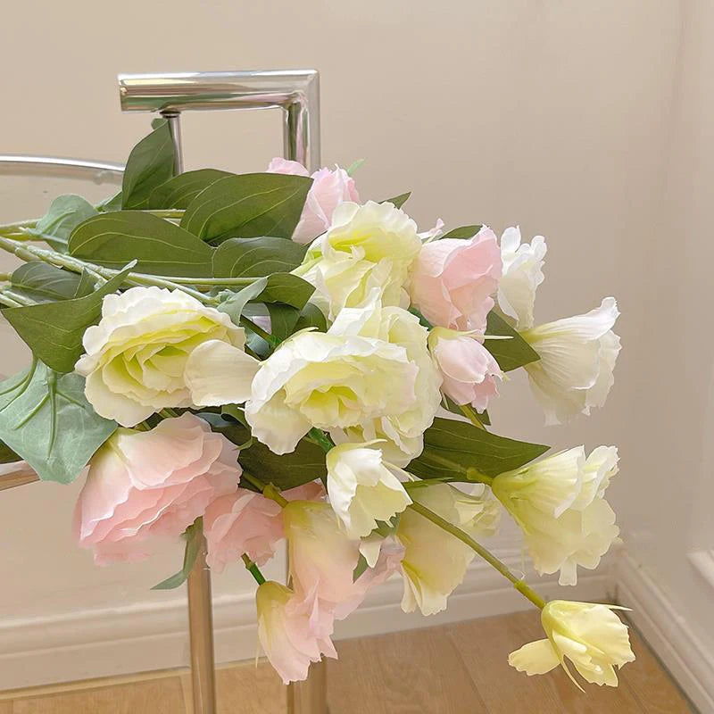 Tallo Grande de Eustoma con Hojas — Seda Natural, Hogar, Boda y Fiesta