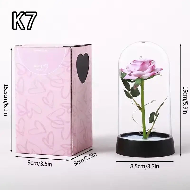 LED Eternal Red Rose in Glass Dome, Realistic Artificial Flower with Soft Light - Timeless Valentine's Day Gift
