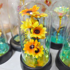 LED Night Light with Eternal Rose, Glass Cover Lamp, Sunflower Shade, Creative Desktop Decor