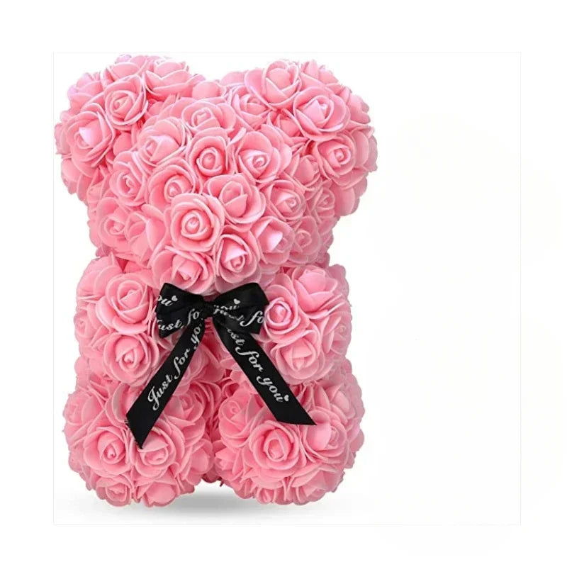 Eternal Rose Teddy Bear with Artificial Flower Birthday Anniversary Gift Decor Miniature Keepsake for Girlfriend Valentine Day