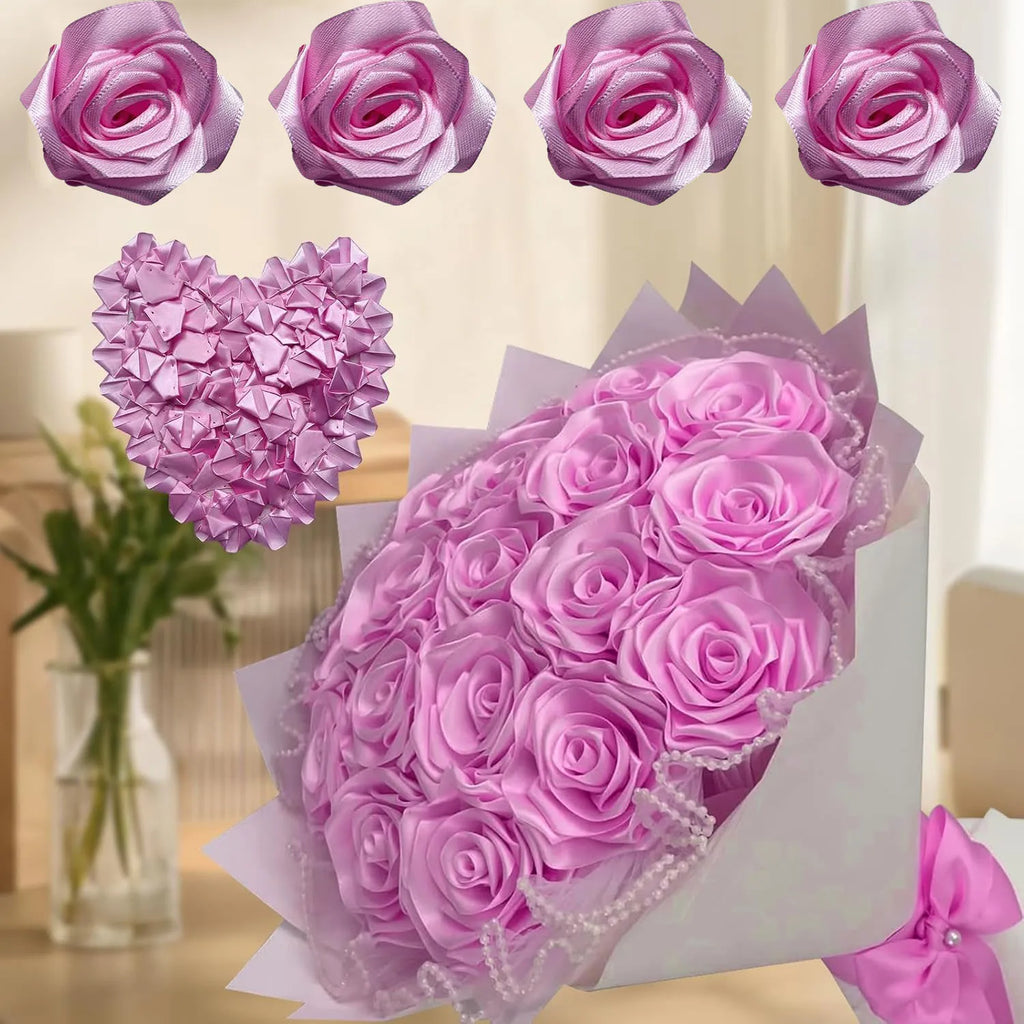 Yannew 300pcs Premade Handcrafted Silk Rose Petals for DIY Eternal Rose Flowers Bouquets with Stem Leaf Birthday Gifts for Women