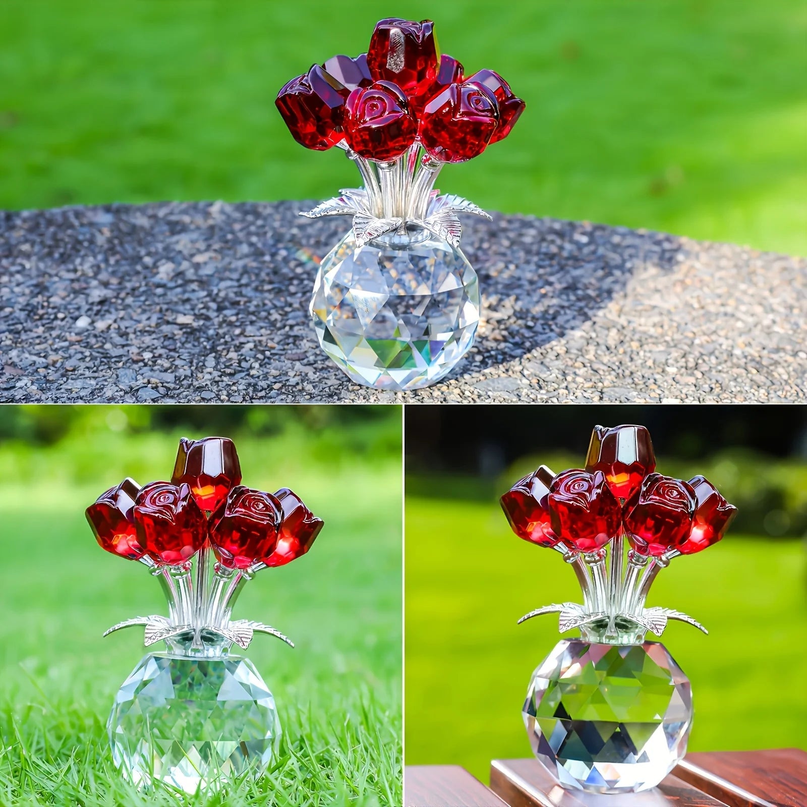 Colourful Rose Bouquet - For Anniversary, Mother's Day, Valentine's Day Crystal Rose Bouquet - Eternal Rose Decorative Gift