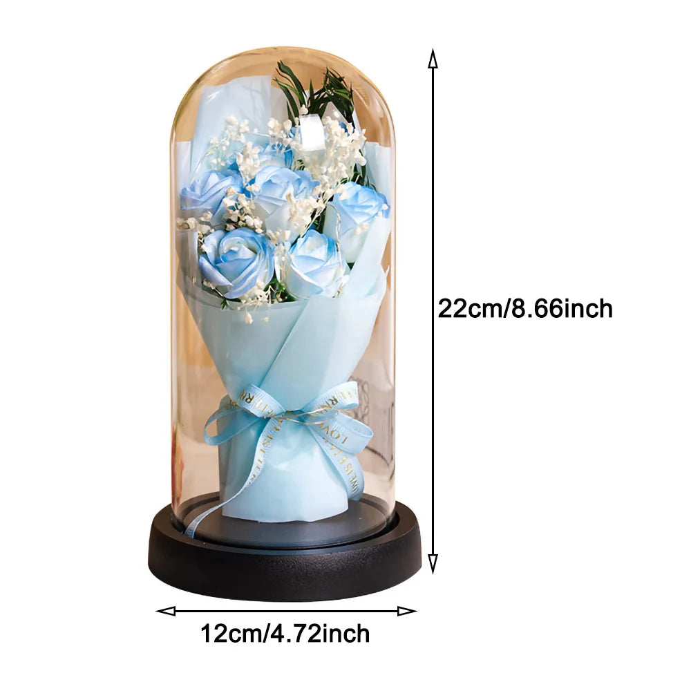 Eternal Rose LED Light Acrylic Cover Flower Valentines Day Gift Wedding Party Decor Artificial Rose Flowers Light Christmas Part