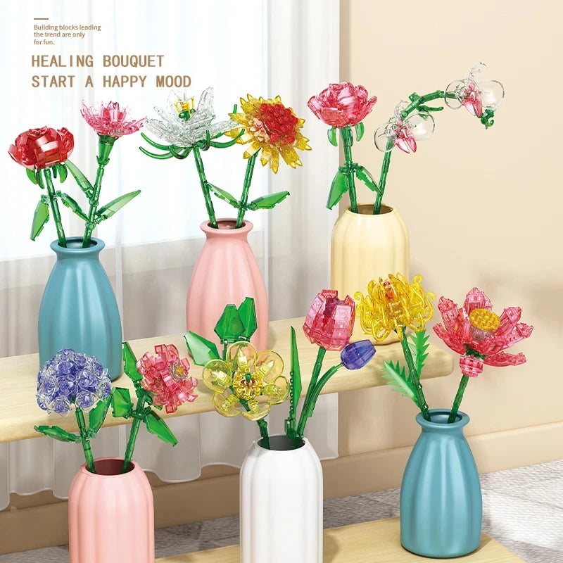 Eternal Block Flower Assembly Bouquet Desktop Decoration Block Flower Children's Puzzle Assembly Toy Bouquet