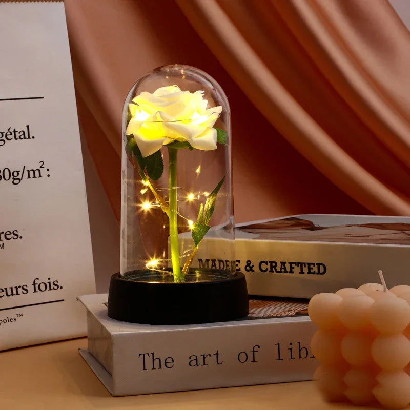 Rosa Galaxy con Luz LED en Cúpula de Cristal — Regalo San Valentín y Día de las Madres
