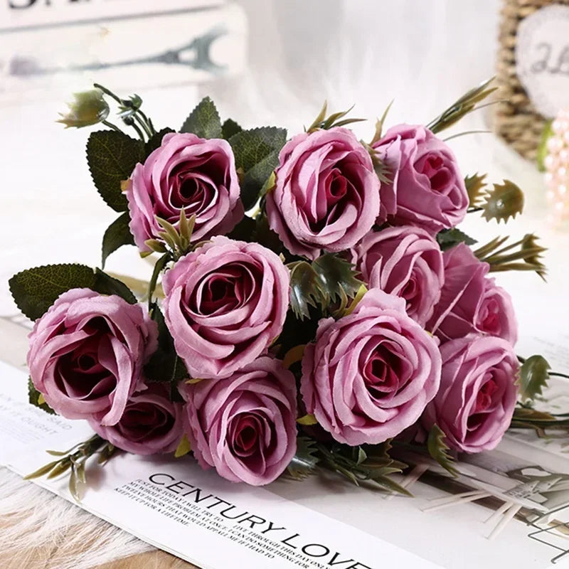 Ramo Nupcial de Rosas de Seda Realistas — 12 Colores, Bodas y Decoración de Jardín
