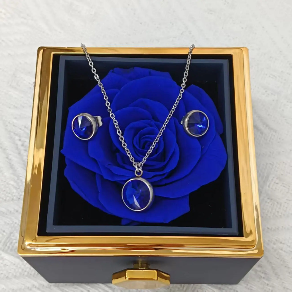 Perserved Real Blue Rose with necklace Eternal Flowers Gift for Her Wife Girlfriend Mom Grandma Birthday anniversary present