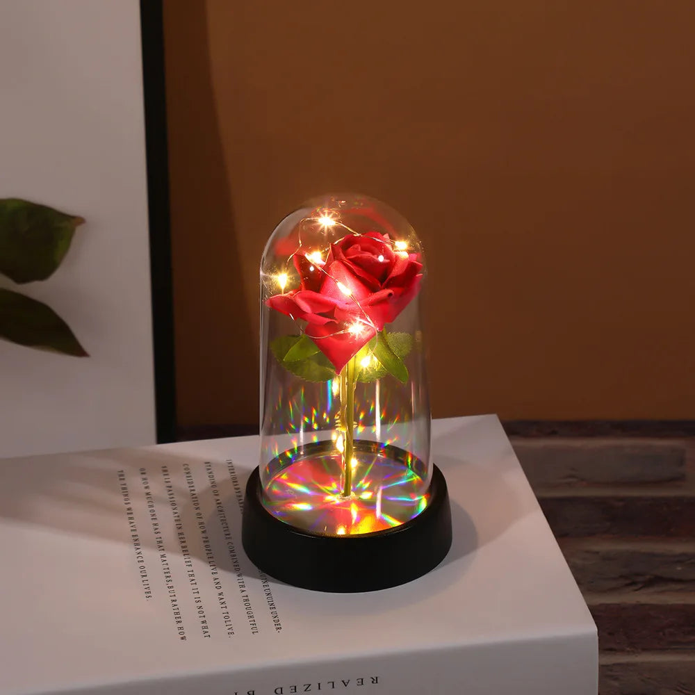 Eternal Rose Single Bouquet with Lamp Soap Valentine's Day Gift Led Lamp Tabletop Decoration