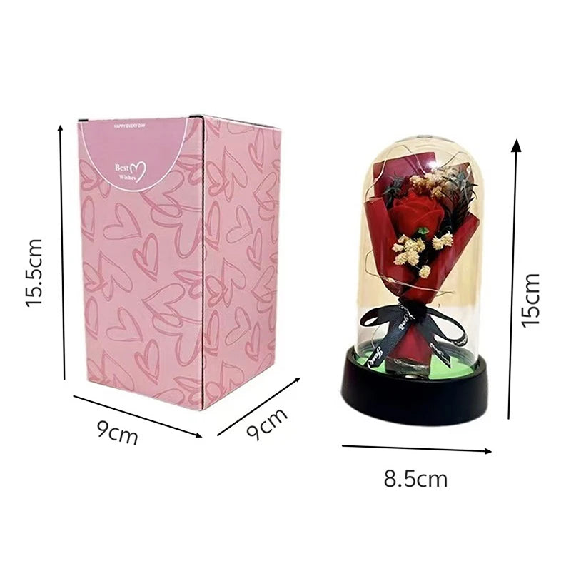 Valentine's Day Gift Eternal Rose LED Light Send Girlfriend Soap Flower Acrylic Set Transparent Rose Holiday Party Gift