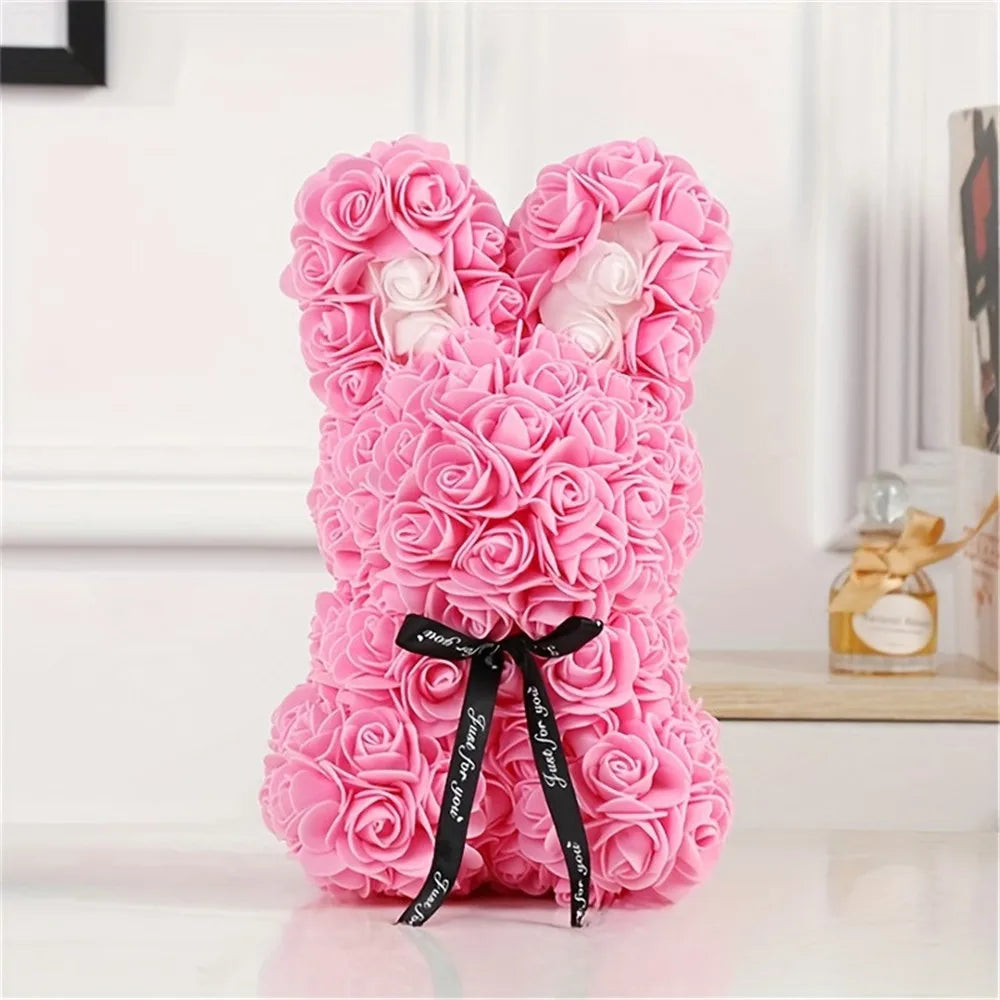 1pc 25cm Eternal Artificial Flower Rose Rabbit Romantic Gift For Birthday Anniversary Valentine's Wedding Decoration Home Decor
