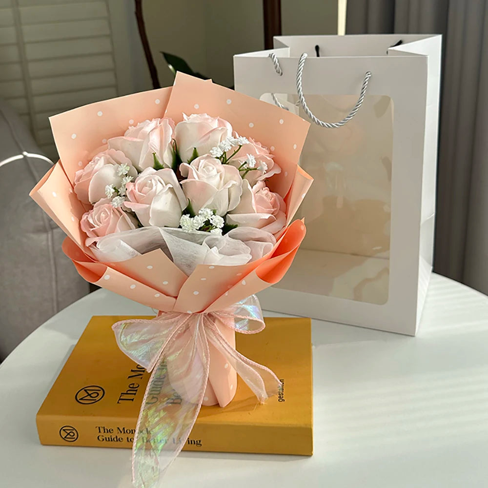 Ramo de Rosas de Jabón Eternas — Bouquet Romántico, 4 Estilos, Navidad y Cumpleaños
