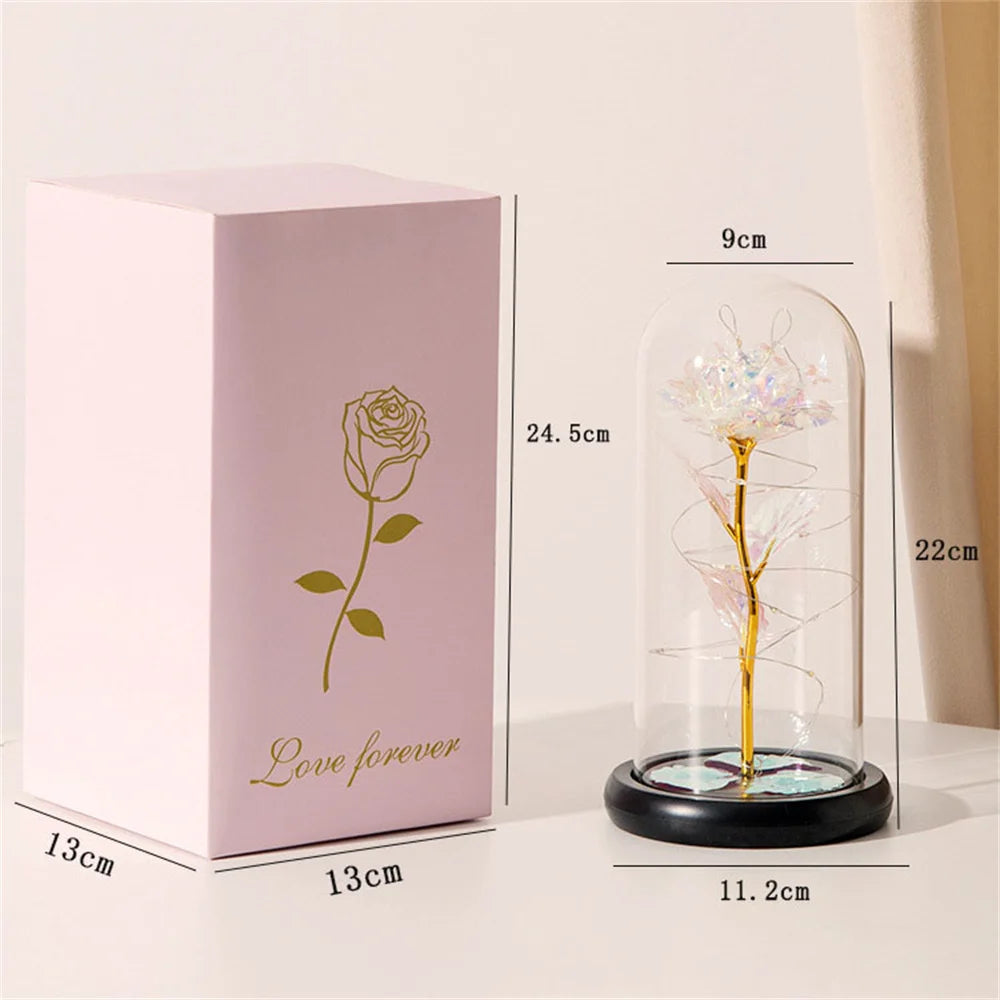 Led Galaxy Rose Eternal 24k Gold Foil Flower With String Lights & Box Artificial Flower Gift Valentine'S Day Gift For Women Girl