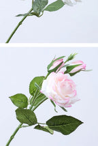 Real Touch Romantic Rose Artificial Flowers (1 Flower + 2 Buds) Moisturizing Texture for Home Decor Wedding Bridal Bouquet