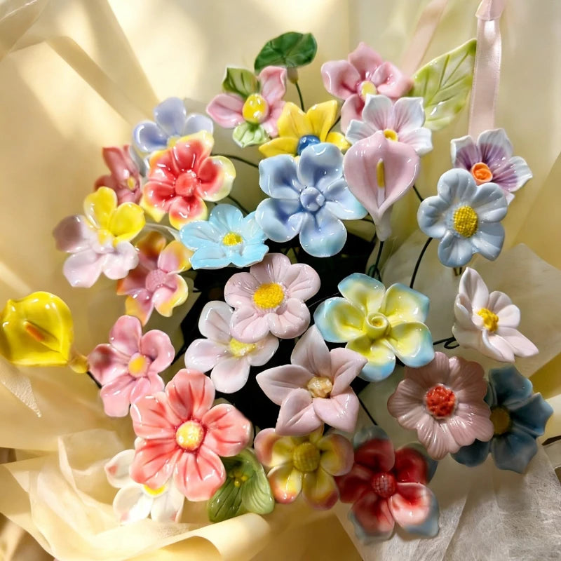 Jingdezhen Handmade Ceramic Eternal Flower, Hand Pinched Artificial Flower, Home Decor Craft Ornament
