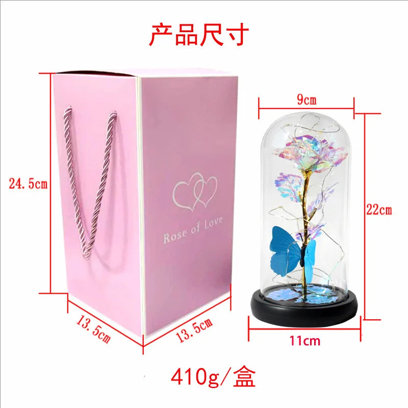 Rosa en Cúpula de Cristal con LED — Estilo La Bella y la Bestia, 16 Estilos, Regalo