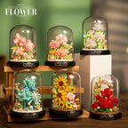 Eternal Flower Red Rose Bouquet Desktop Decoration Bonsai Romantic Building Blocks Bricks DIY Toy Valentine's Day Gift for Girls