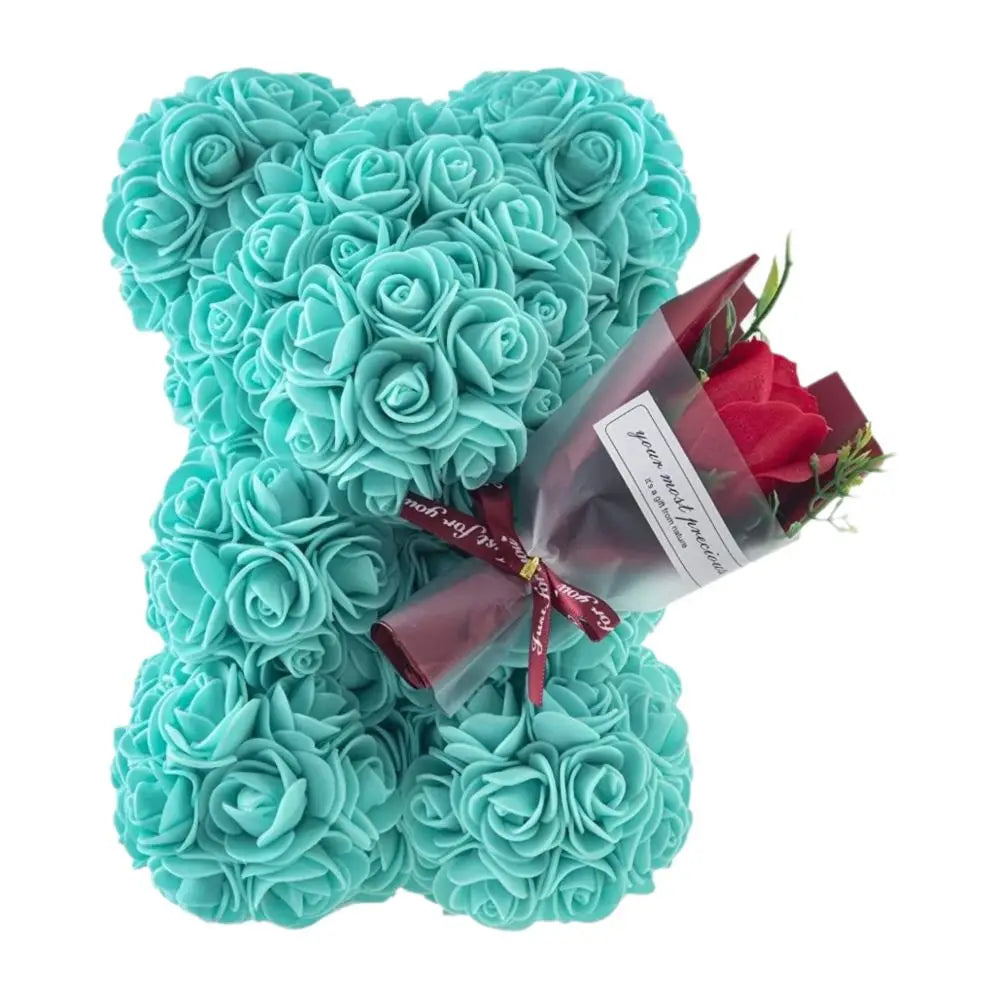 24cm Size Eternal Rose Bear Flower Bouquet Long Lasting Rose Bear Creative Design Artificial Rose Artificial Foam Flowers Bear