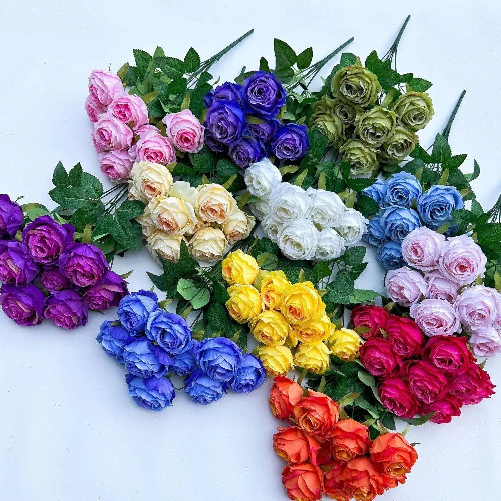 9 Heads Rose Artificial Flowers - Valentine’s Day Romantic Gift, Faux Blooms for Home Decor & Wedding Table Centerpieces