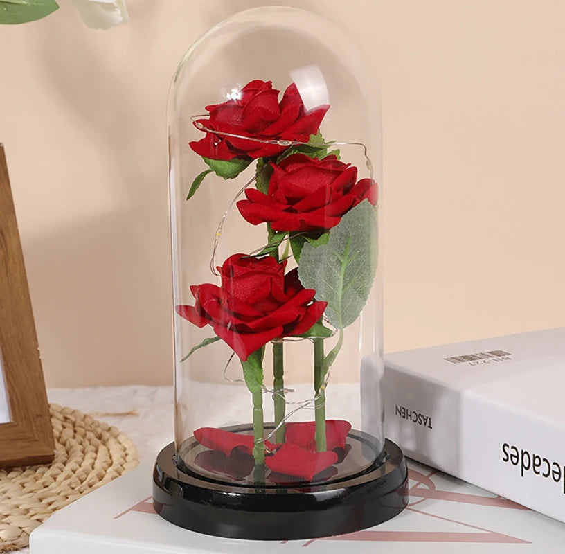 LED Artificial Flower Eternal Rose Ornaments Valentines Day Gifts Simulation Rose Flowers Wedding Party Decor Christmas Gifts