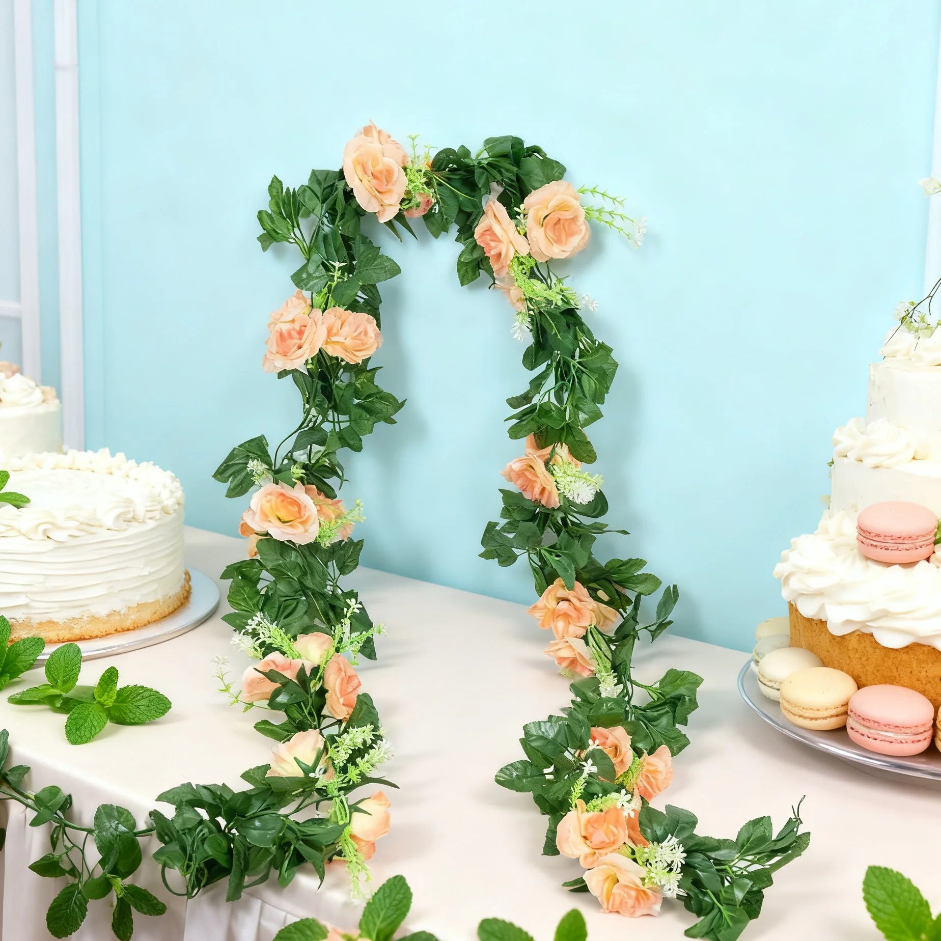 Enredadera Guirnalda de Rosas de Seda — Arco Boda y Jardín Exterior, 6 Colores