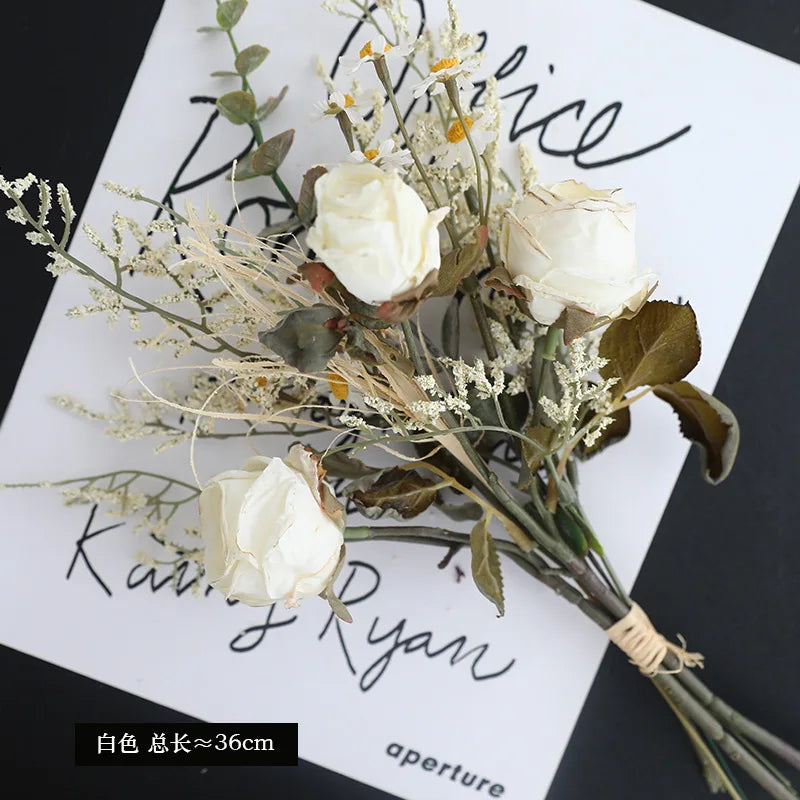 Rosa de Seda Borde Quemado Vintage — 7 Colores, 36cm, Novia y Hogar