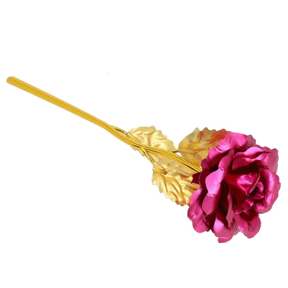 24K Eternal Rose Artificial Flowers Foil Plated Gold Rose Wedding Valentine's Day Decoration Mother's Day Gifts Fake Flower