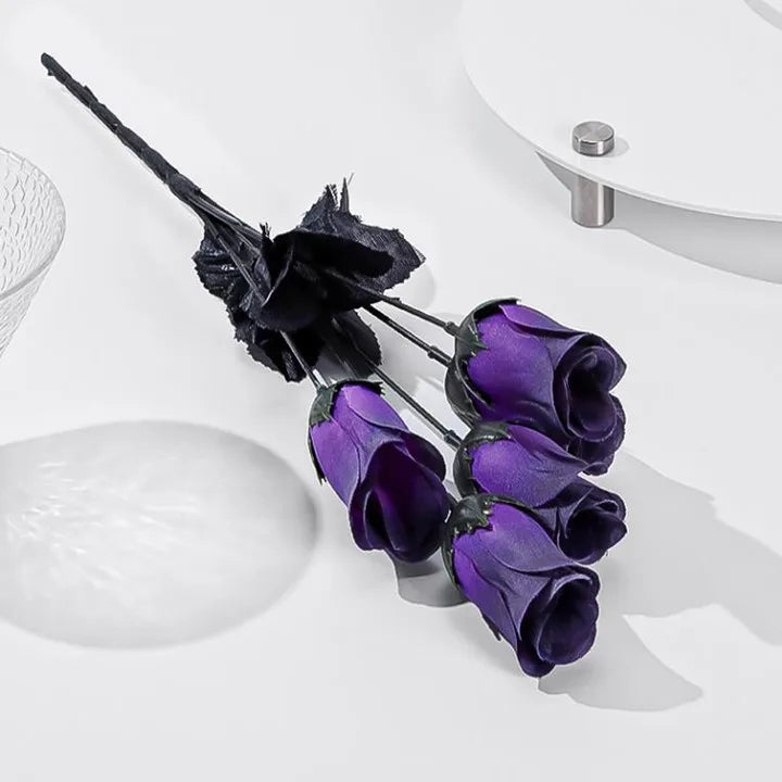 Ramo Gótico de Rosas de Seda — Rojo, Morado y Gris, Novia y Halloween