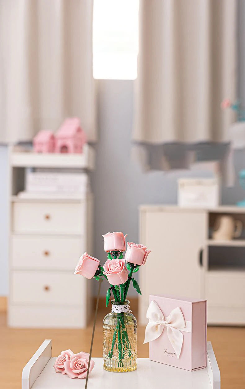 Eternal Building Rose Couple 3D Red/Pink/Blue Rose Toys Bouquet Love Home Decoration Mother's Day Valentine's Day Birthday Gift