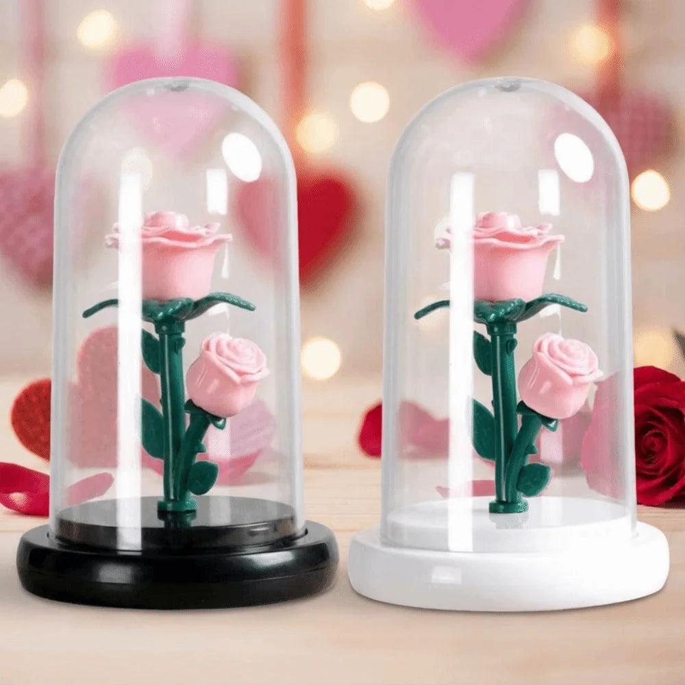 Romantic Eternal Rose Lamp with Lampshade Luminous LED Flower Light Pink Simple Rose Flower Night Light Wedding Decor