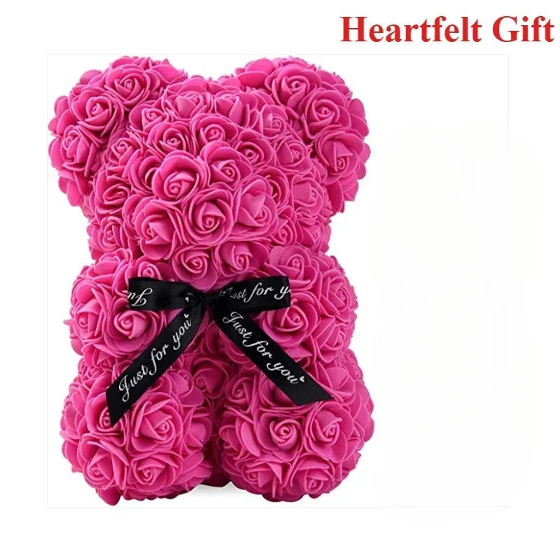 Eternal Rose Teddy Bear with Artificial Flower Birthday Anniversary Gift Decor Miniature Keepsake for Girlfriend Valentine Day