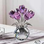 Crystal Gemstone Rose Flower Colourful Rose Bouquet Eternal Ornament Gift Figurine Red Decorative Rose Rose