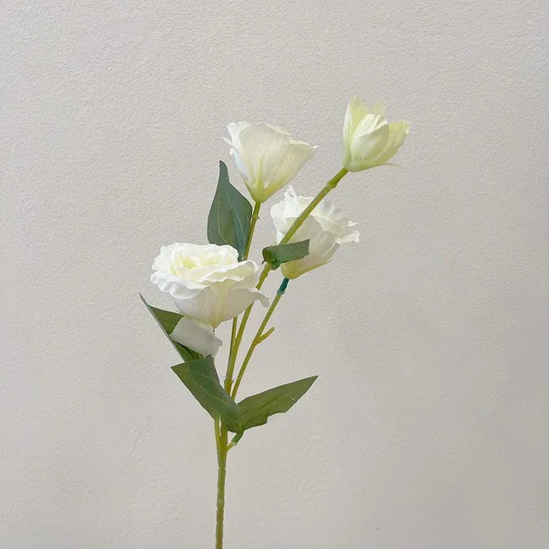 Tallo Grande de Eustoma con Hojas — Seda Natural, Hogar, Boda y Fiesta