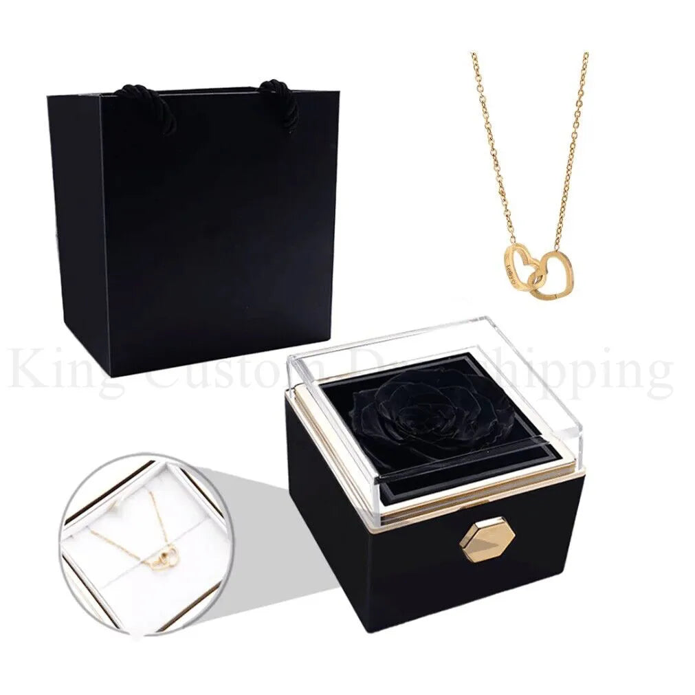 2025 New Eternal Real Rose Rotating box Double Heart Custom Engraved Name Steel Necklace for Valentines Birthday Jewelry Gift