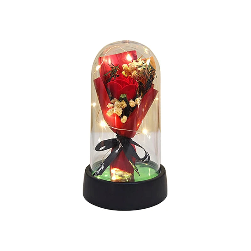 Valentine's Day Gift Eternal Rose LED Light Send Girlfriend Soap Flower Acrylic Set Transparent Rose Holiday Party Gift