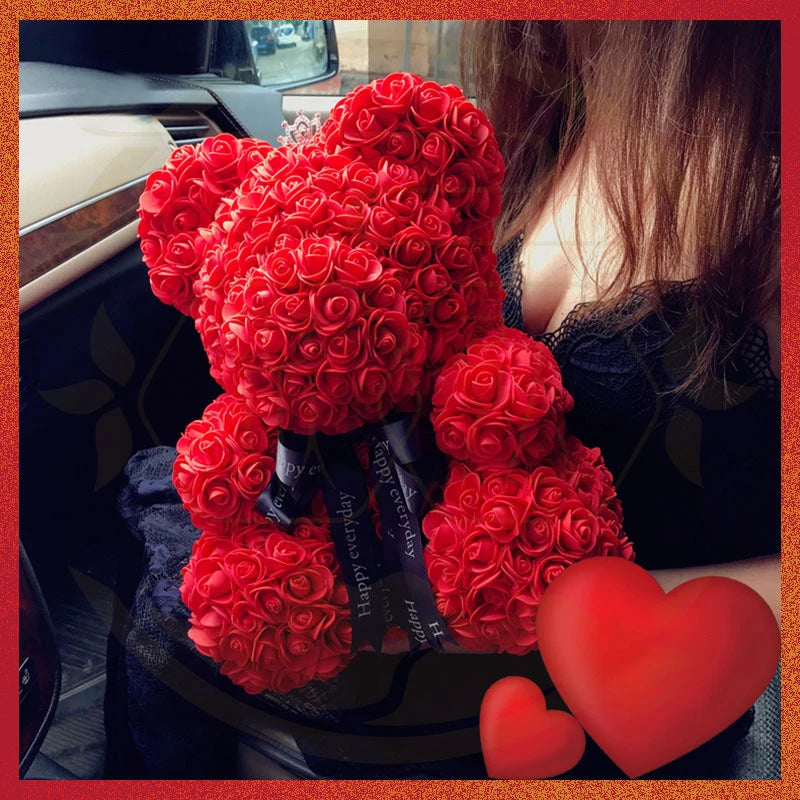 Oso de Rosas con Caja y Luz LED — Regalo Romántico, 7 Colores, San Valentín