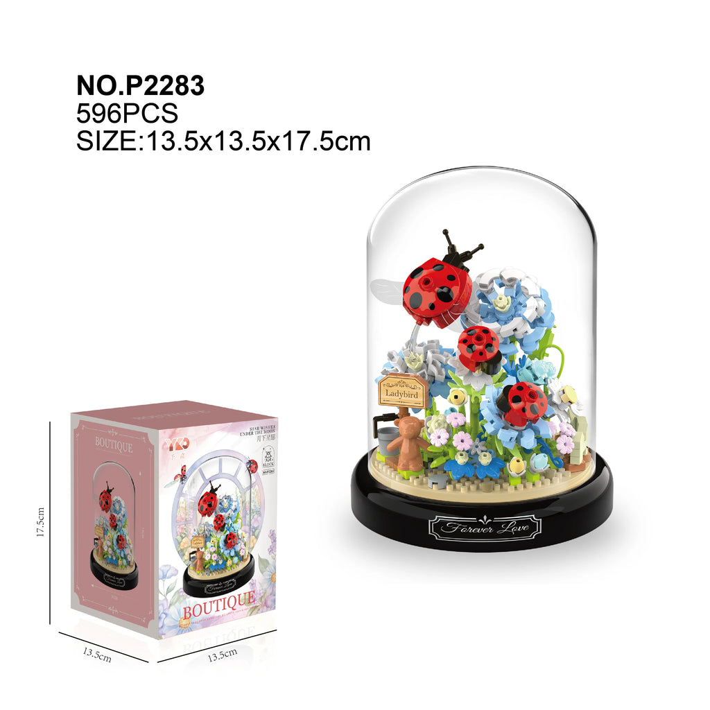 Eternal Flower Red Rose Bouquet Desktop Decoration Bonsai Romantic Building Blocks Bricks DIY Toy Valentine's Day Gift for Girls