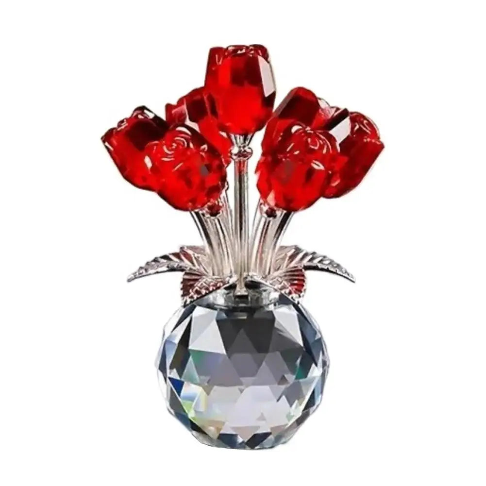 Crystal Gemstone Rose Flower Colourful Rose Bouquet Eternal Ornament Gift Figurine Red Decorative Rose Rose