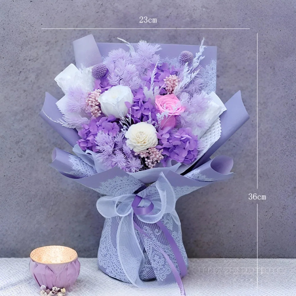 Eternal Preserved Rose,Hydrangea Bouquet Gift Box,Handmade Real Flower Arrangement for Girlfriend,Women,Anniversary,Lasts 3 Year