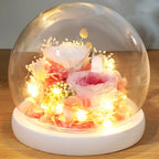 Artificial Flower Tulip Eternal Rose Flower Wedding Decor Handmade DIY LED Night Lamp Foil Glass Dome Preserved Flower Xmas Gift
