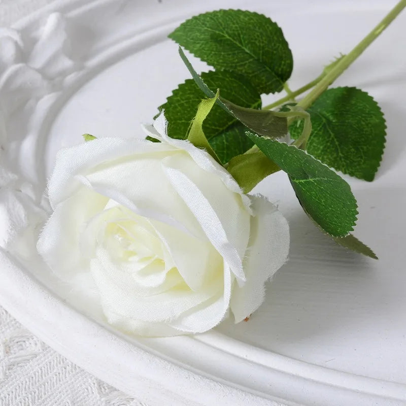 Silk Velvet Rose Artificial Flowers with Long Stems Real Touch Fake Silk Roses Florals for Wedding Bouquet Party Home Decor