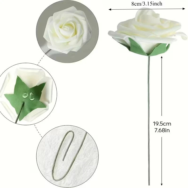Rosas Artificiales Ultra Realistas con Tallo — Set 25 Unidades, 7 Colores, Hogar y Boda