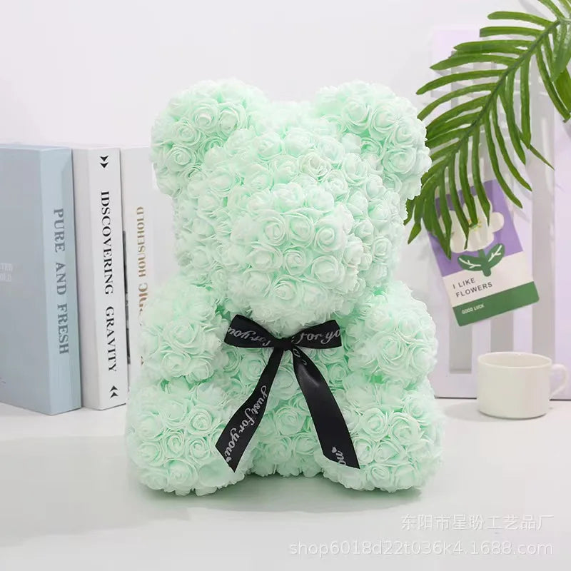 25cm Eternal Rose Bear with Gift Valentine's Day Gift Rose Embracing Bear Imitation Rose Bear Birthday Gift