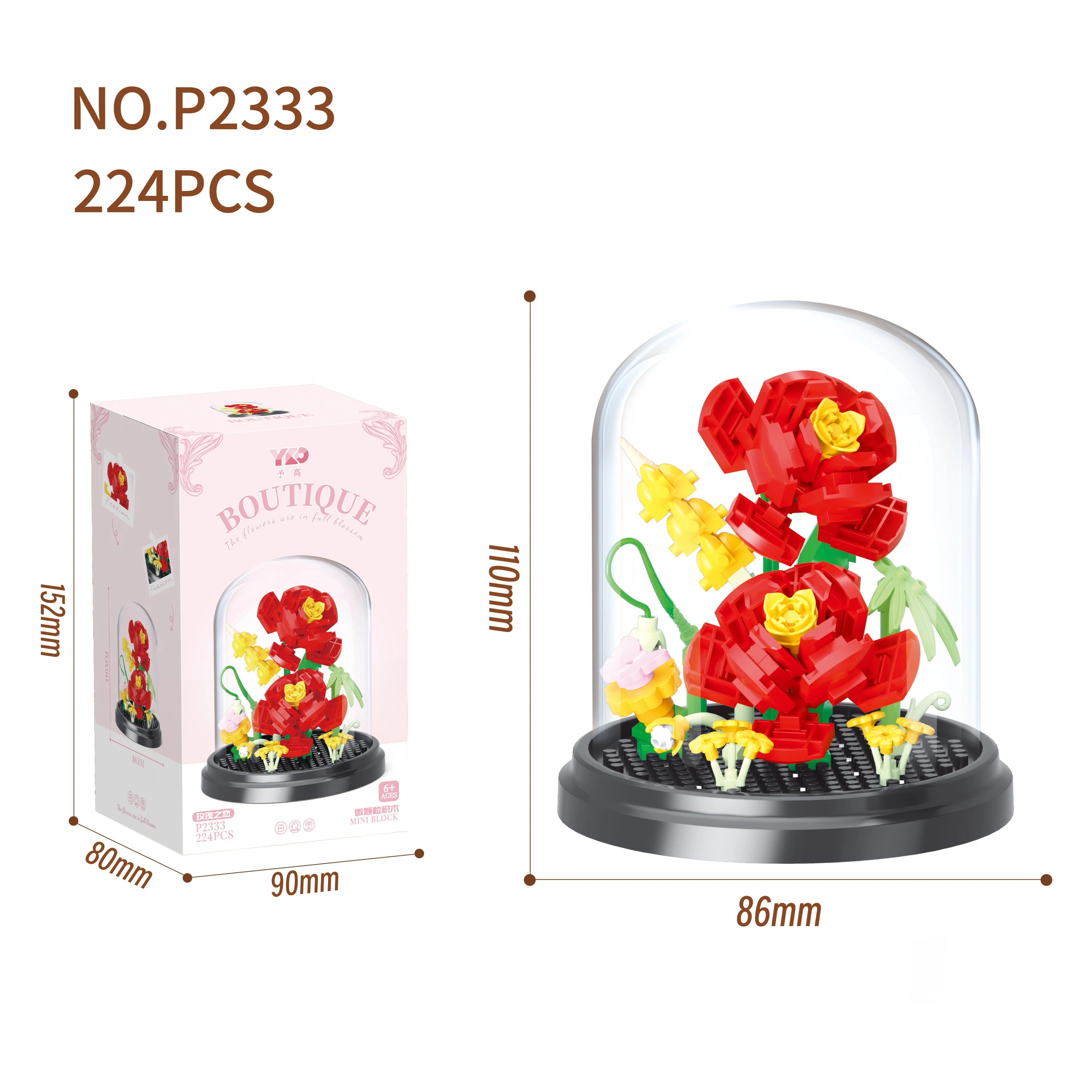 Eternal Flower Red Rose Bouquet Desktop Decoration Bonsai Romantic Building Blocks Bricks DIY Toy Valentine's Day Gift for Girls