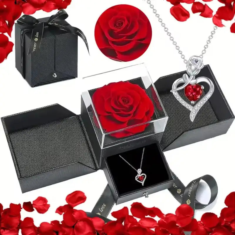 Eternal Rose Gift Box With Heart-Shaped Necklace, Perfect For Women,Mums,Birthdays,Valentine's Day & Christmas, Jewelry Gift Box