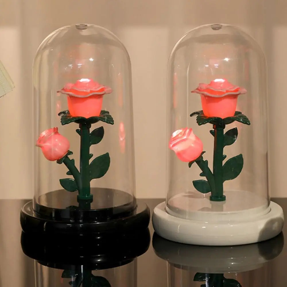 Romantic Eternal Rose Lamp with Lampshade Luminous LED Flower Light Pink Simple Rose Flower Night Light Wedding Decor
