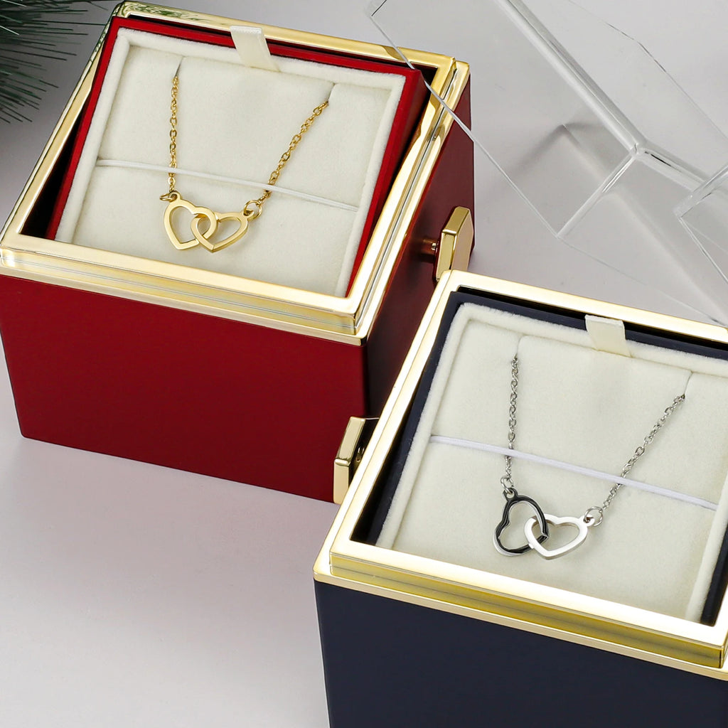 Eternal Rose Box -Heart Necklace & Soap Flower Gift Box Customize Heart Name Necklace Valentine's Day Gift for Women For Mom