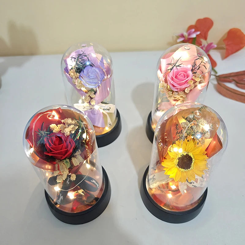 Valentine's Day Gift Eternal Rose LED Light Send Girlfriend Soap Flower Acrylic Set Transparent Rose Holiday Party Gift