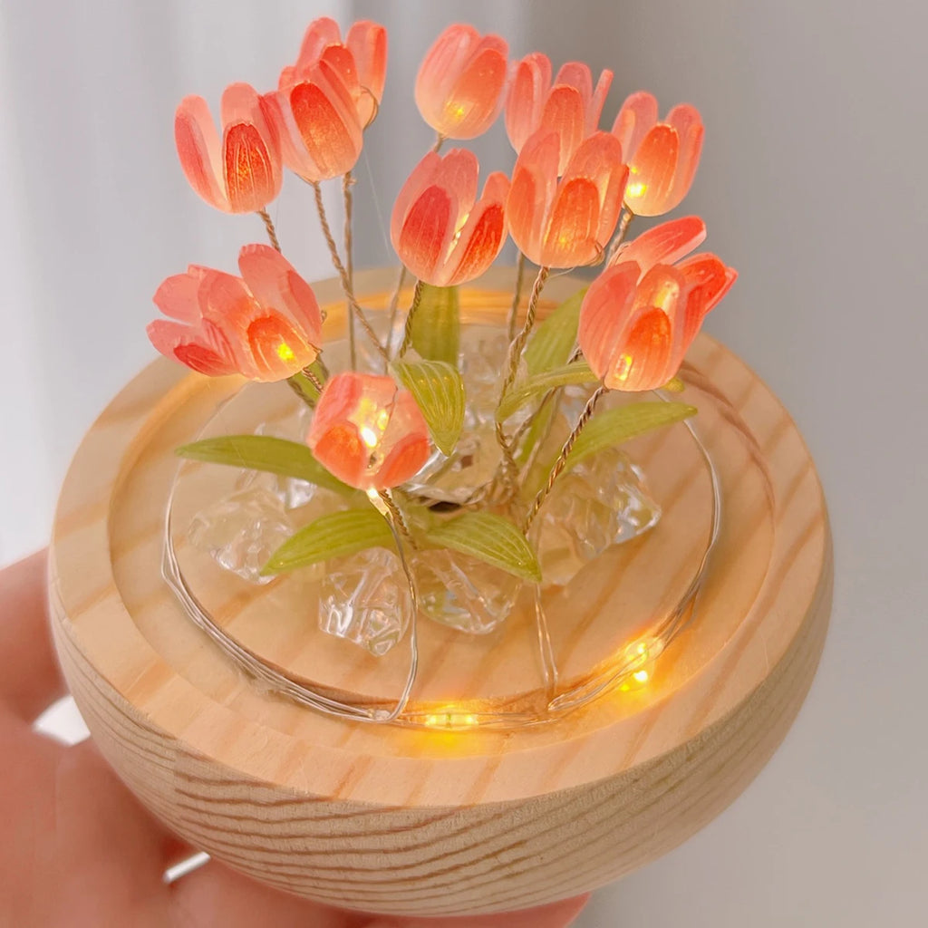Artificial Flower Tulip Eternal Rose Flower Wedding Decor Handmade DIY LED Night Lamp Foil Glass Dome Preserved Flower Xmas Gift